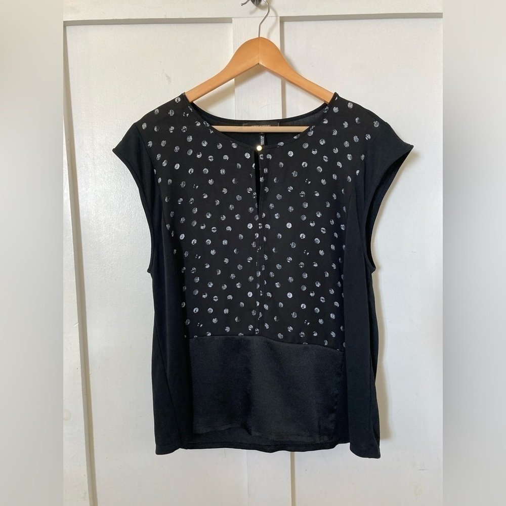 ROBERT Rodriguez black keyhole blouse mixed media polka dot Large